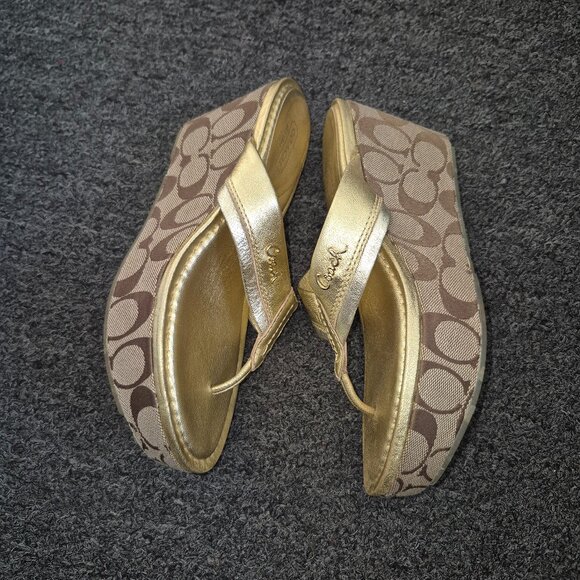 Coach Gold Metallic Thong Sandals - Elegant Summer Glam - Picture 1 of 9